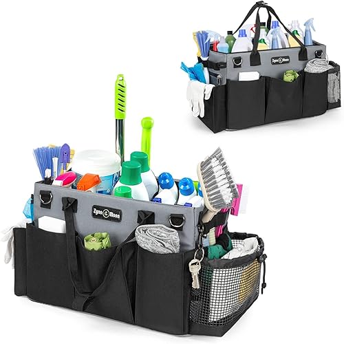 Miniatura 2 de Zyno Moon Bolsa de limpieza resistente, forro resistente al agua, organizador de suministros extra grande, para profesionales de la limpieza,