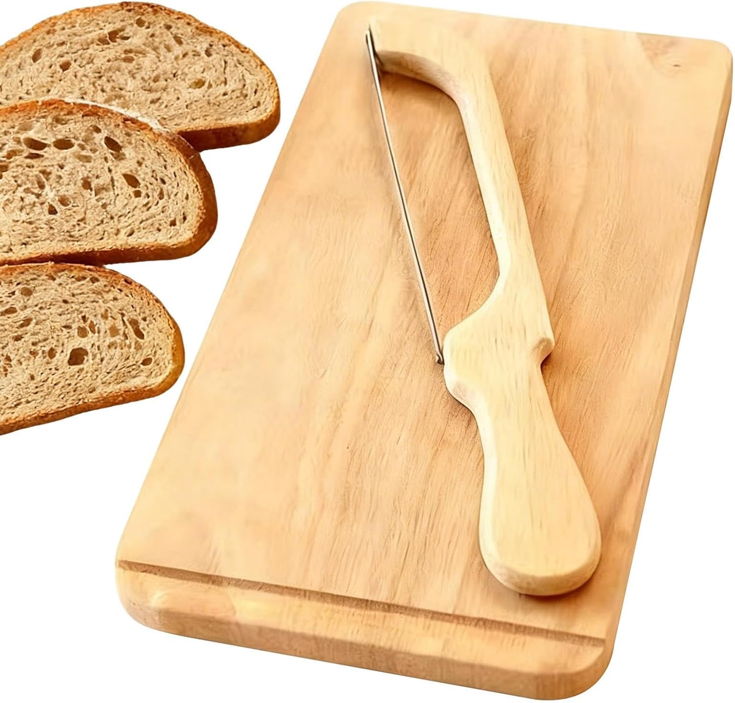 Bread Slicer - Double-Sided Bagel Bow Saw, Bread Cutter and Wooden Breadboard Kit for Toast Cake Breakfast, Kitchen Tool with Precise Cutting, Home Restaurant, Pastry Knife for Baguettes and Chefs