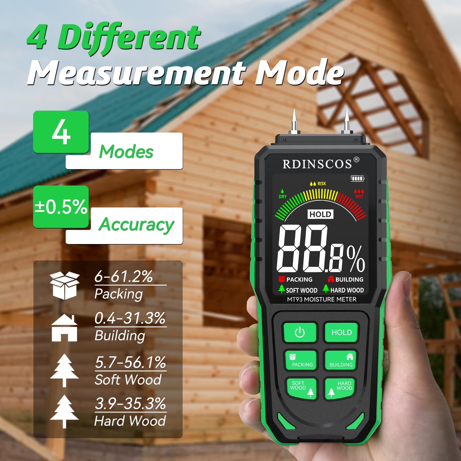 Wood Moisture Meter, Pin-Type Damp Meter for Logs Rechargeable Moisture Detector with Big LCD Screen - Image 2