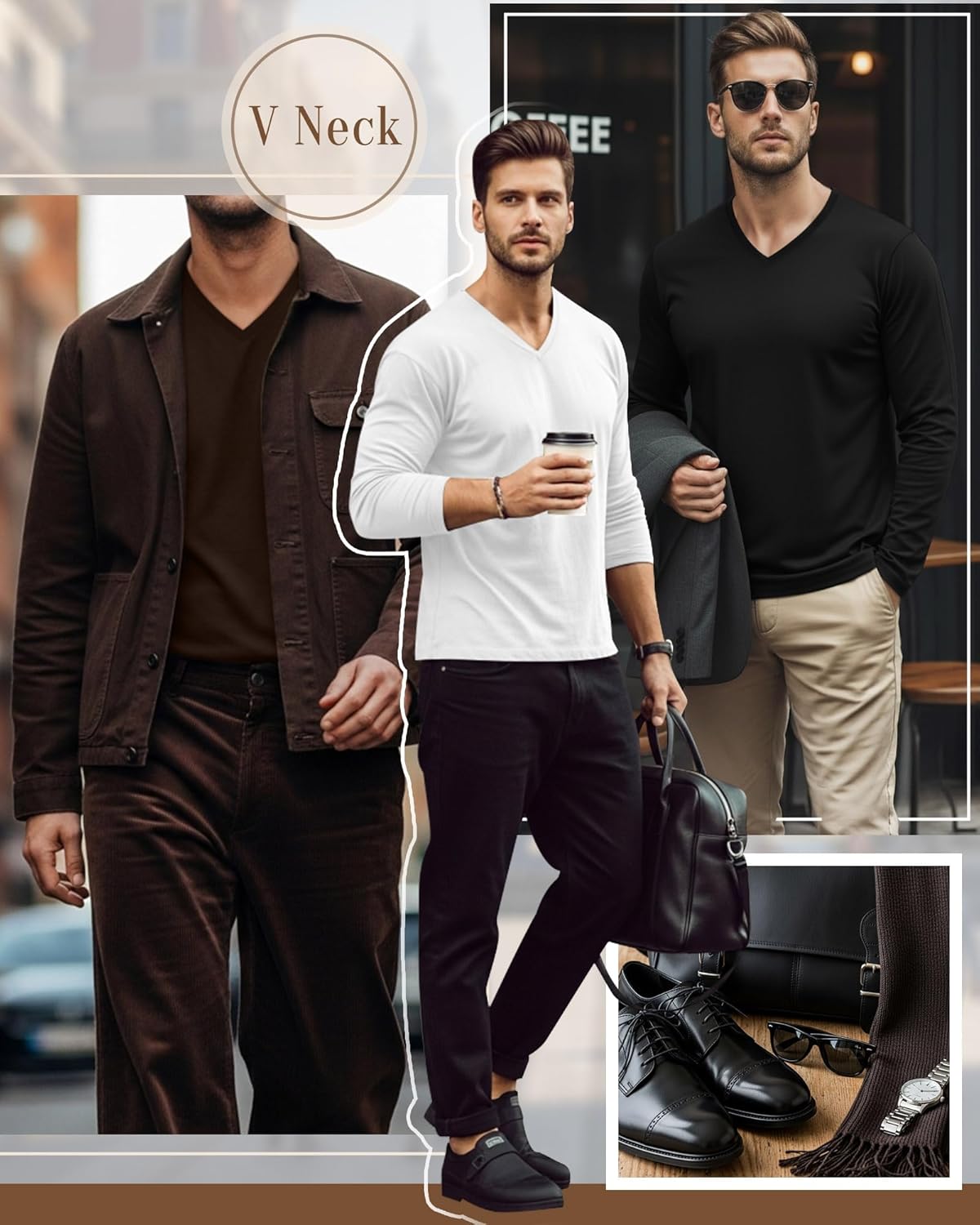 Ficerd 3 Pack Big and Tall Shirts for Men V Neck Cotton Long Sleeve Tee L-7XL Casual Loose Tops Oversized Basic T Shirts - Image 2