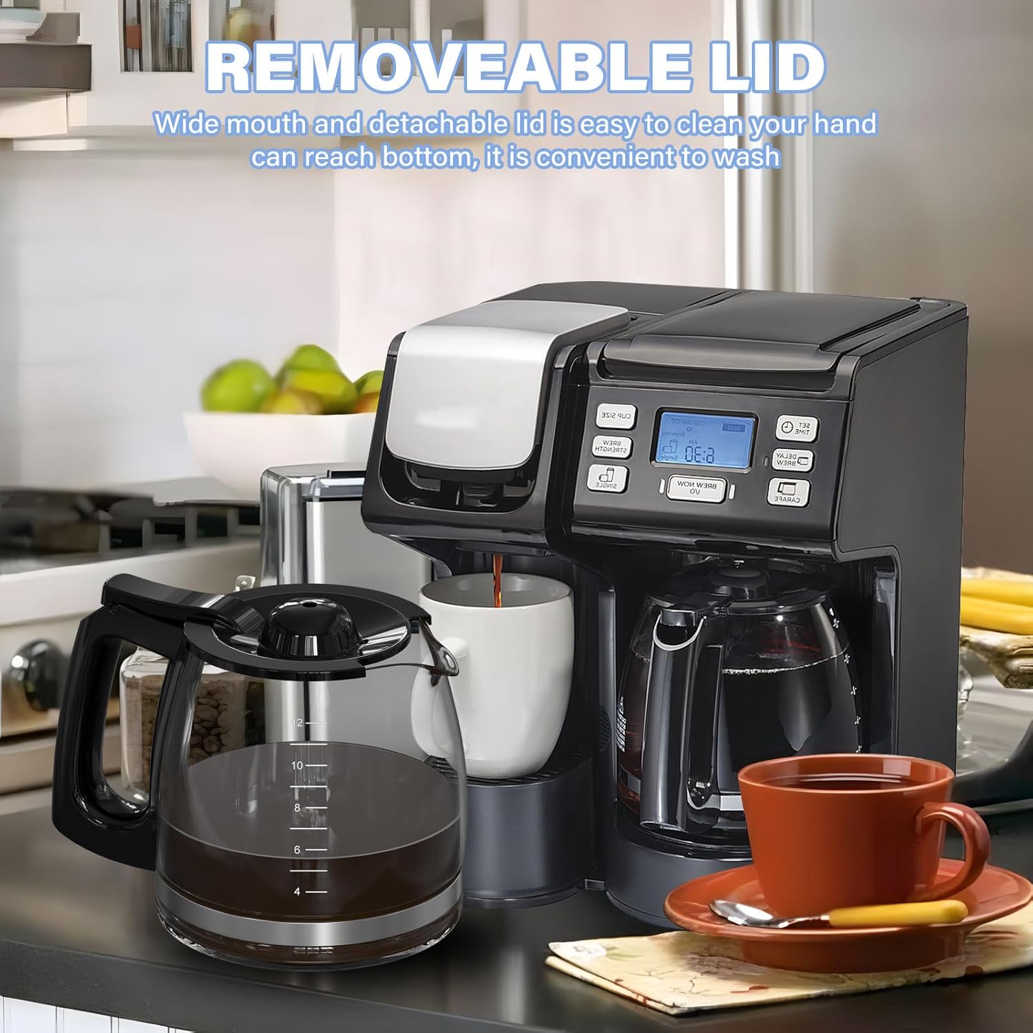 12 Cup Coffee Maker Carafe Replacement Pot Compatible with Hamilton Beach Flexbrew Models: 49902, 49915, 49905C, CM4309, 49317, 49467, 49611, 49904, 49934, 46230, 46290, 46293, Part Number: 990136800 - Image 5