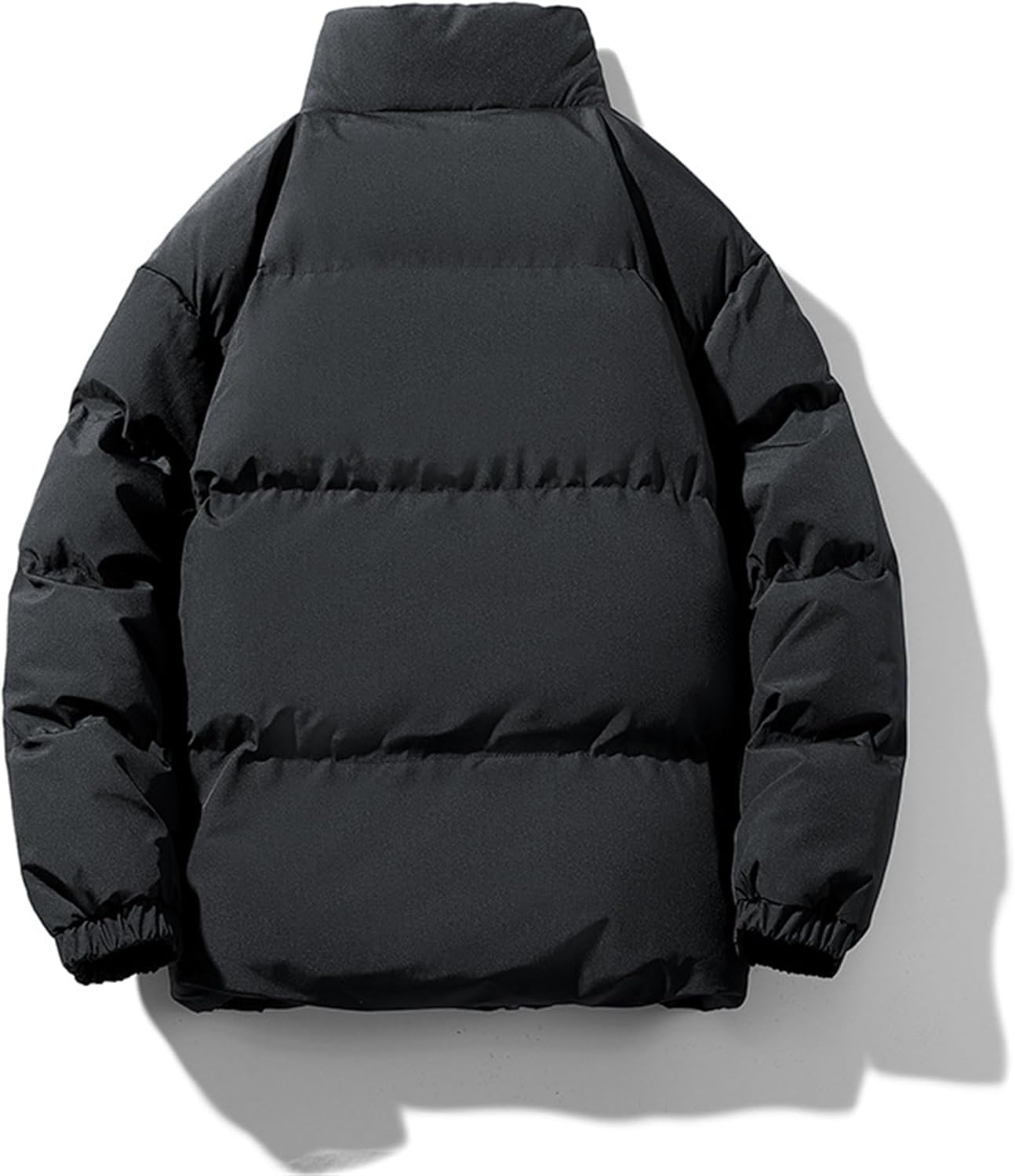 Men's Stand Collar Padded Jacket Solid Color Slim Fit Winter Warm Coat Sherpa Lined Casual Qulited Outwear