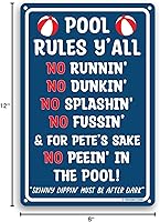 Vista 6 de Pool Rules Y'all - Cartel divertido de hojalata de 12 x 8 pulgadas