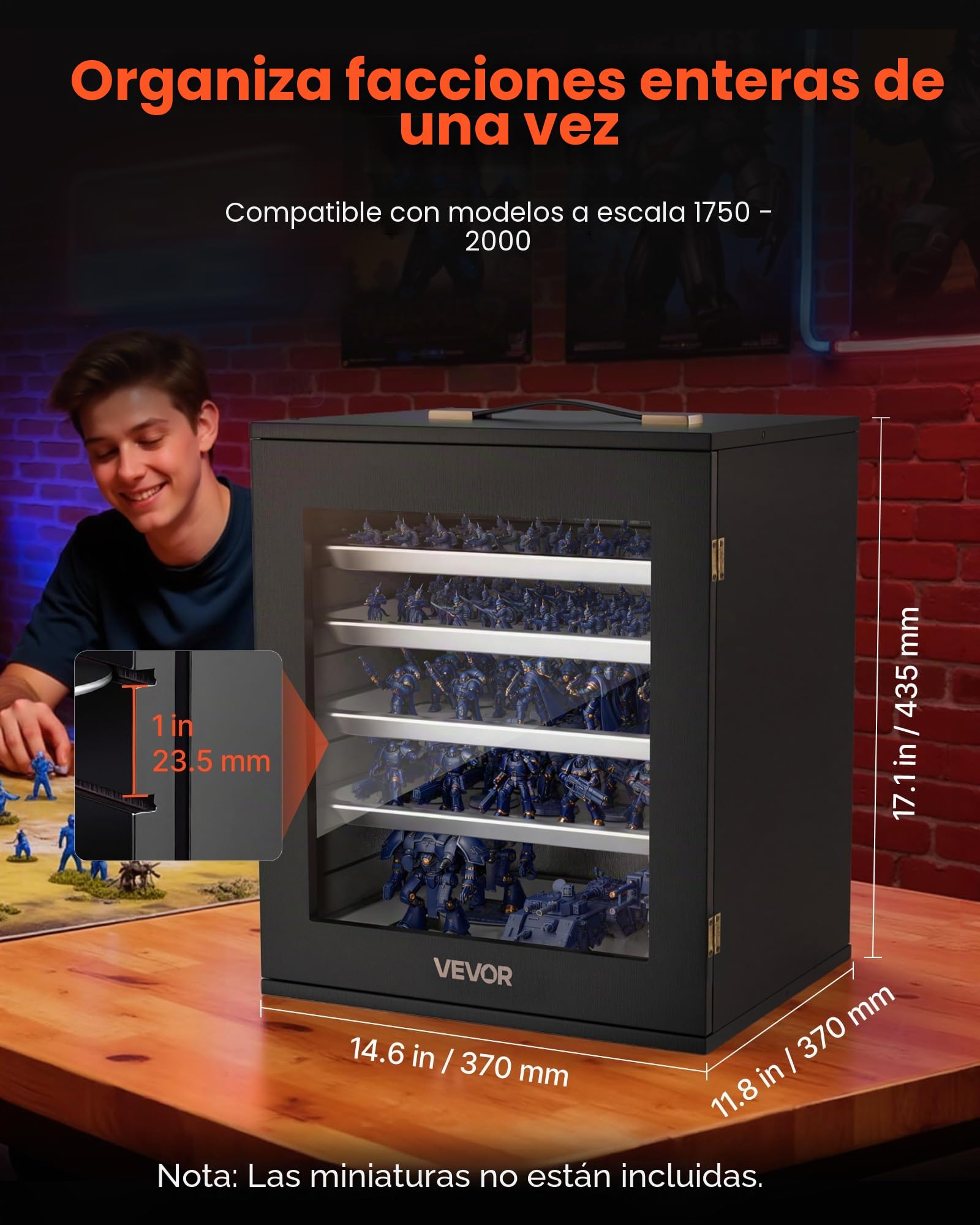VEVOR Estuche de Almacenamiento para Miniaturas, Vitrina Expositora en Miniatura para Figuras de Acción con Puerta de Acrílico Carcasa de Madera Mango y Cerradura, 5 Bandejas Magnéticas, Colecciones