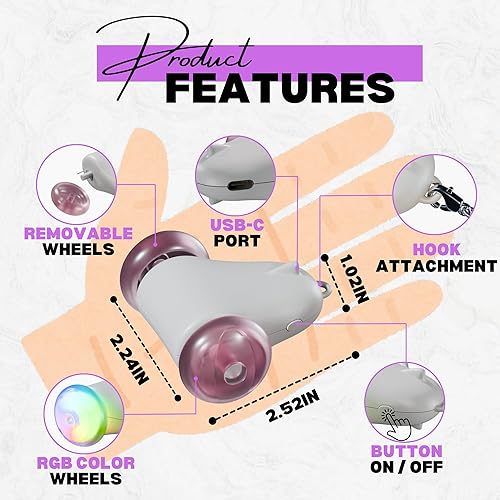 Miniatura 2 de Rolling Rover - Juguete interactivo para gatos con ruedas RGB, diseño en forma de ratón móvil automático, mariposa de plumas y accesorios de