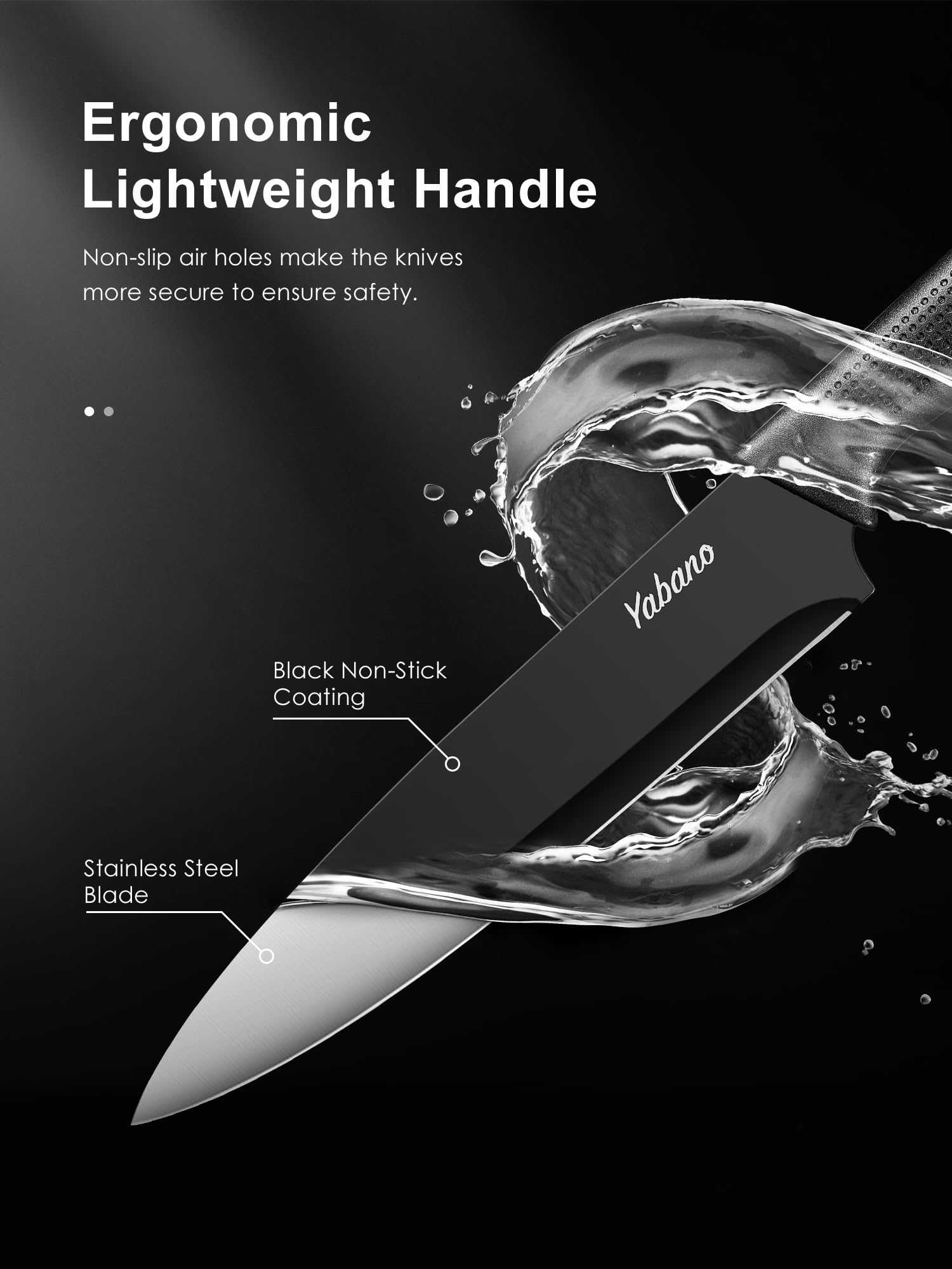 Yabano 7 Piezas Juego de Bloques Cuchillos de Cocina con Mango Ergonómico y Acero Inoxidable con Alto de Carbono, juego de bloque de cuchillos de cocina con afilador incorporado, Negro