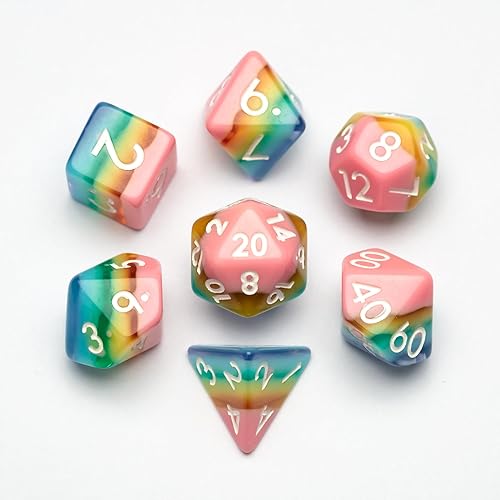 Huong Juego de dados de resina de 7 piezas Galaxy D&D, juego de dados polihedarl DND para juegos de rol de Calabozos y Dragones (arcoíris)