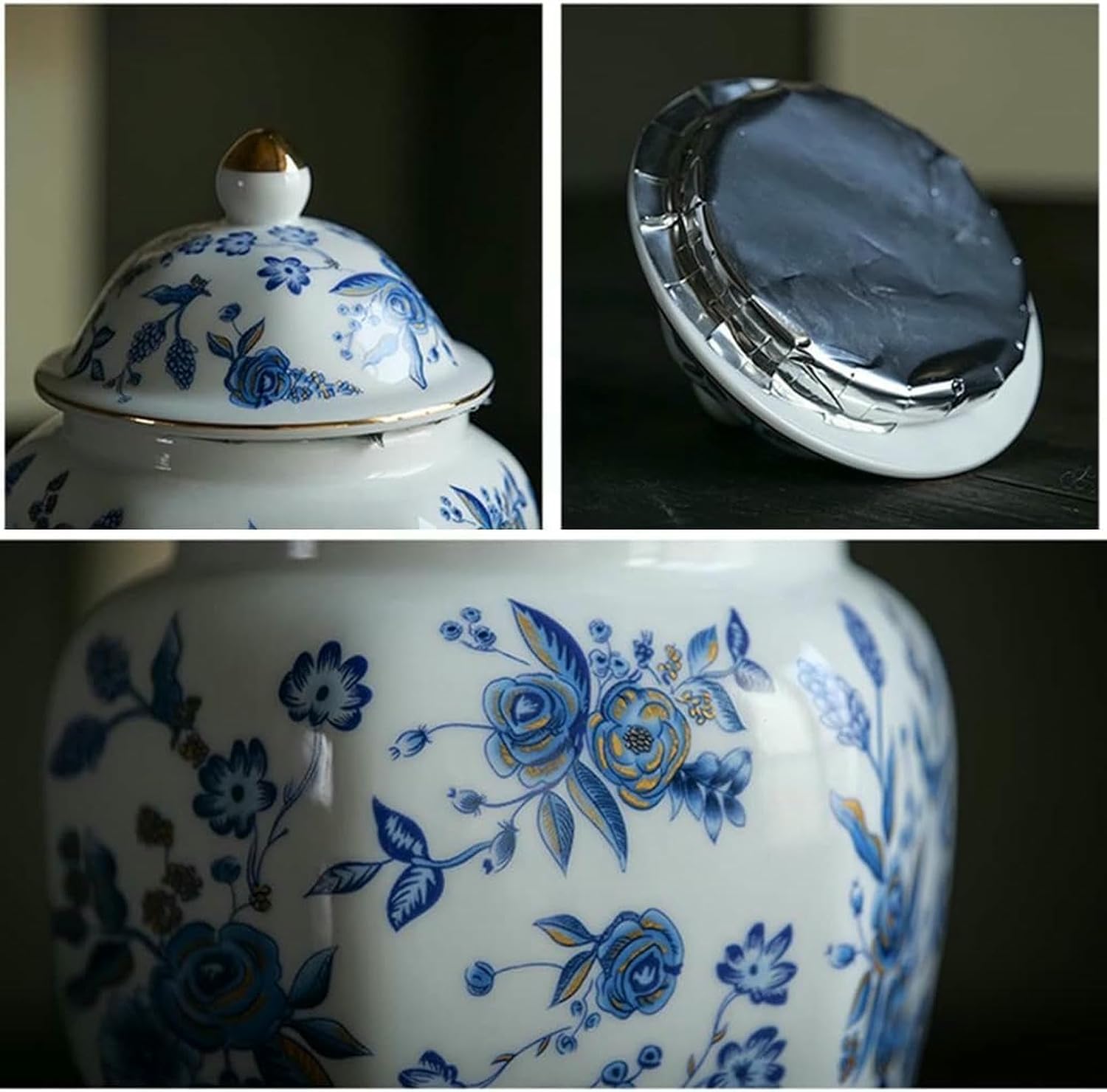 Ceramic Ginger Jar with Lid, Chinese Style Blue and White Temple Jar, Decorative Porcelain Vase for Home Decor-