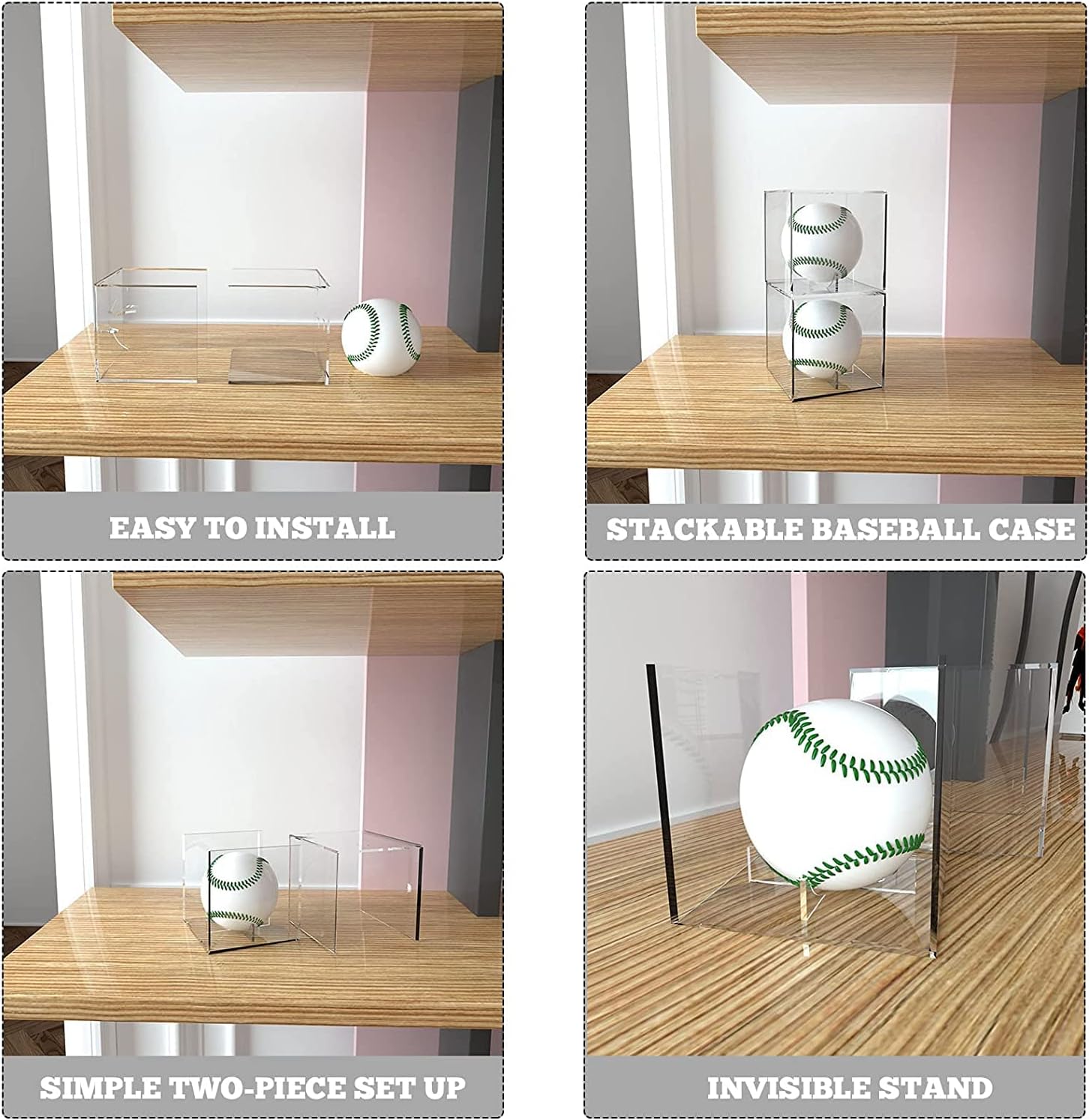 Baseball Display Case 12 Pack, UV Protected Acrylic Square Baseball Holder, Clear Cube Autograph Memorabilia Ball Display Cases, Official Size Baseball Display Box