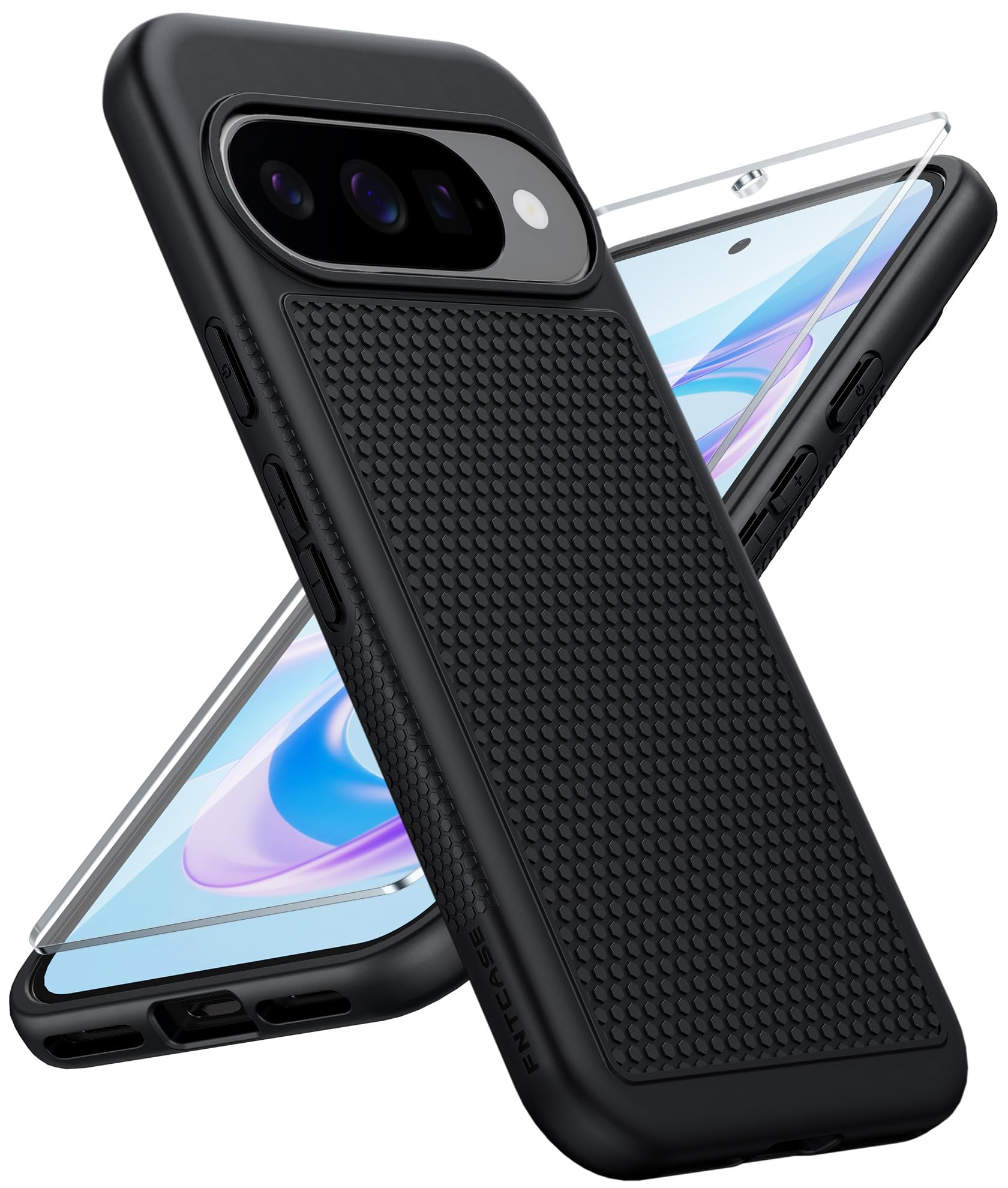 FNTCASE for Google Pixel 10 / Pixel 10 Pro Case: Soft TPU Non Slip Black | With Screen Protector, Shockproof Drop Protection, Matte Textured Protective Cell Phone Cover, for Daily Use, Black