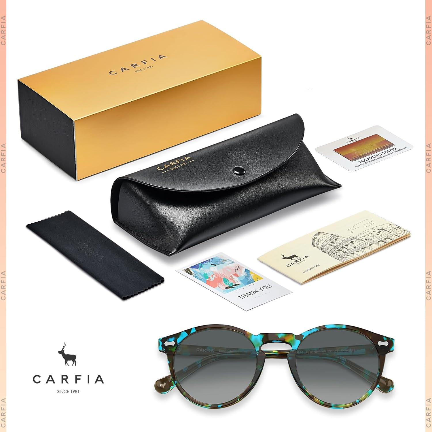 CARFIA Retro Polarized Sunglasses for Women UV Protection Acetate Classic Vintage Style Round Shades - Image 6