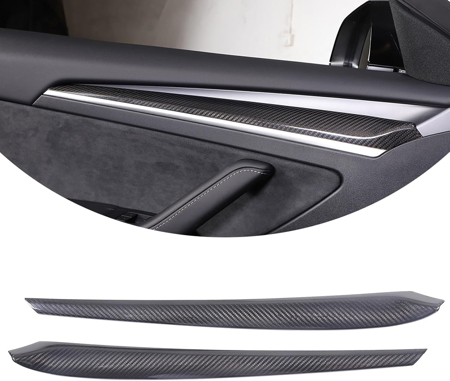 Fit for Tesla Model 3 Model Y 2016 2017 2018 2019 2020 2021 2022 Real Carbon Fiber Decoration Protector Accessories,Door Decoration Protector Decorative Strip (Black Carbon Fiber)