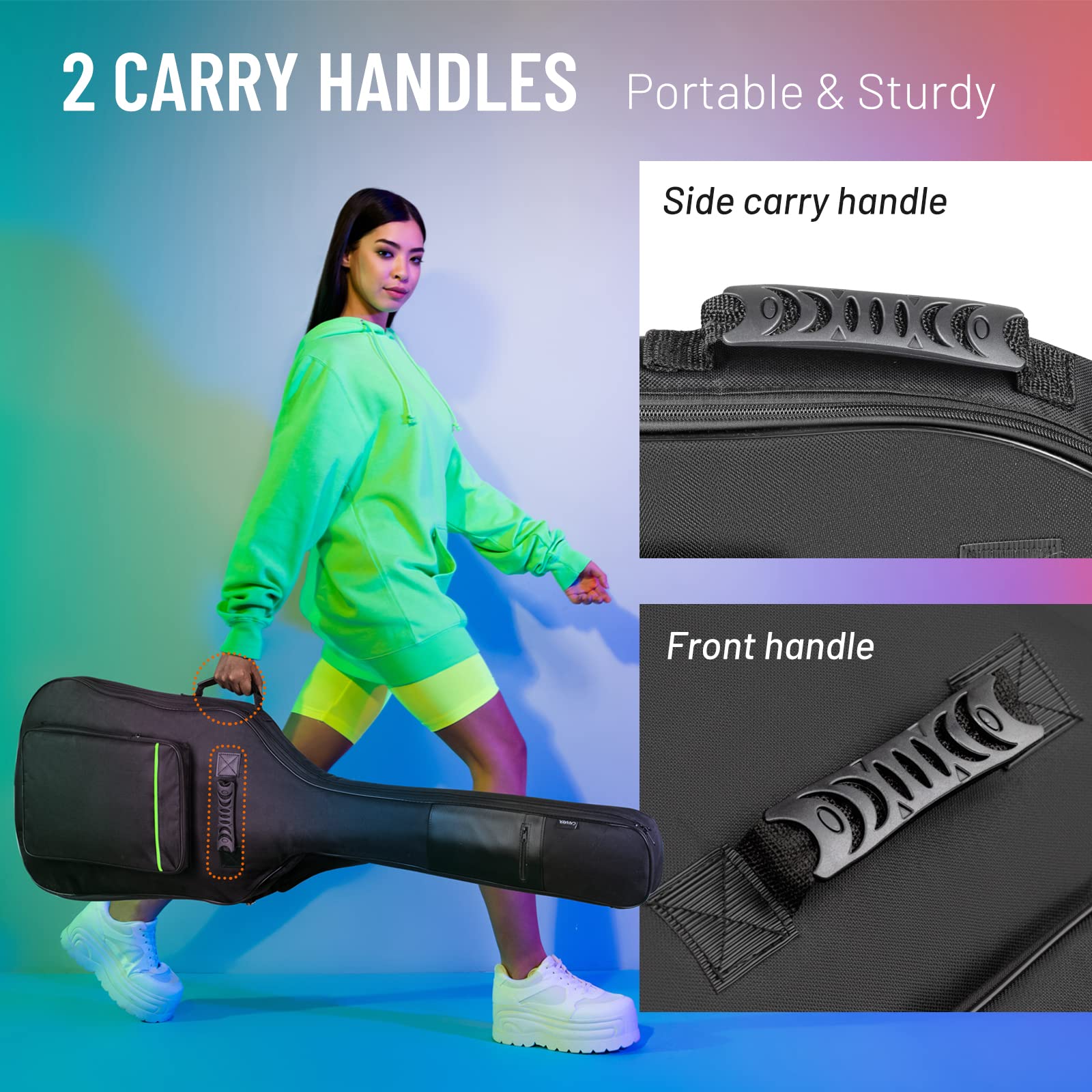 CAHAYA Tasche für Bassgitarre, Gigbag, 0,8 cm Polsterung, schwarz, gepolsterter Rucksack, weicher E-Basskoffer, grün, CY0292