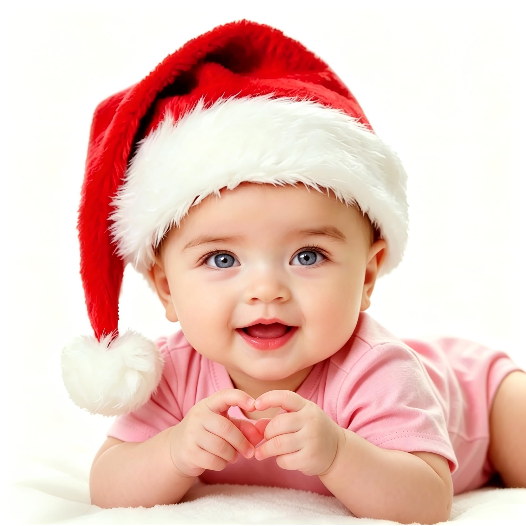 PUHPIG Christmas Hat Adults/Kids/Baby, Santa Hat Unisex Red Velvet Double Extra Holiday Xmas Hat for New Year Festive Party