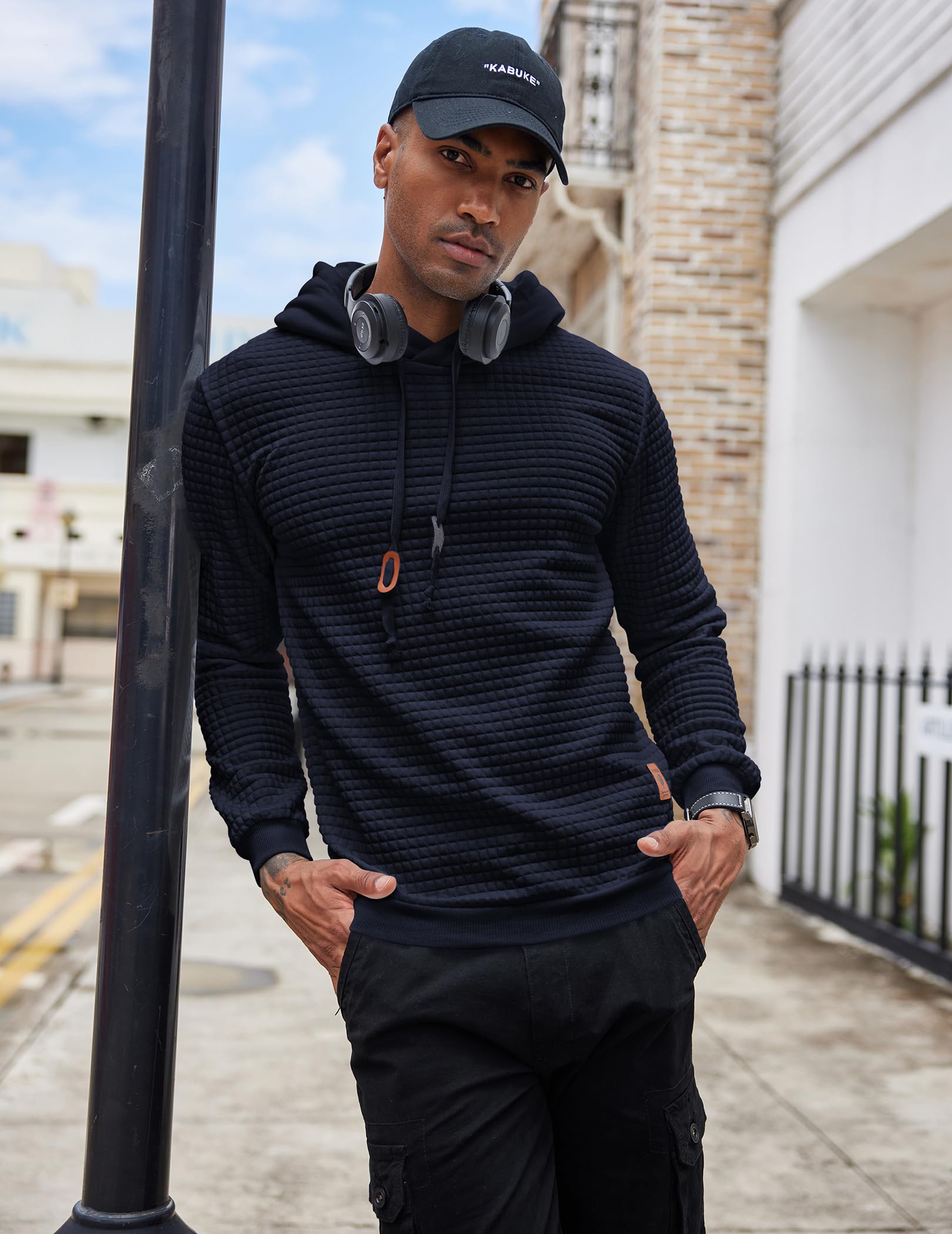 COOFANDY Felpa con Cappuccio da Uomo a Maniche Lunghe da Lavoro Pullover Jacquard a Quadri con Cappuccio