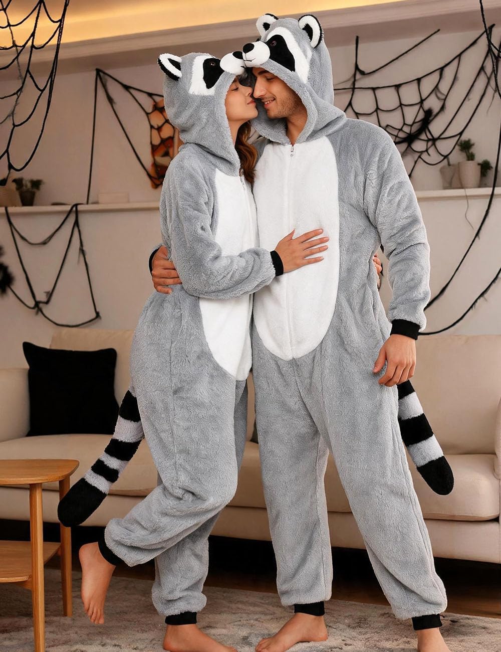 Raccoon Costume,Adult Raccoon Onesie Animal Halloween Cosplay Costume Women Men