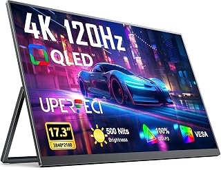 UPERFECT Portable Monitor 4K 120HZ QLED 17.3" | 0.1ms Gaming Monitor, 500 Nits | 3840 * 2160 UHD |100% DCI-P3 | USB-C & HDMI | VESA & Stand | Travel Screen for Laptop, Computer, Game Consoles - Amazon product rated Grade A