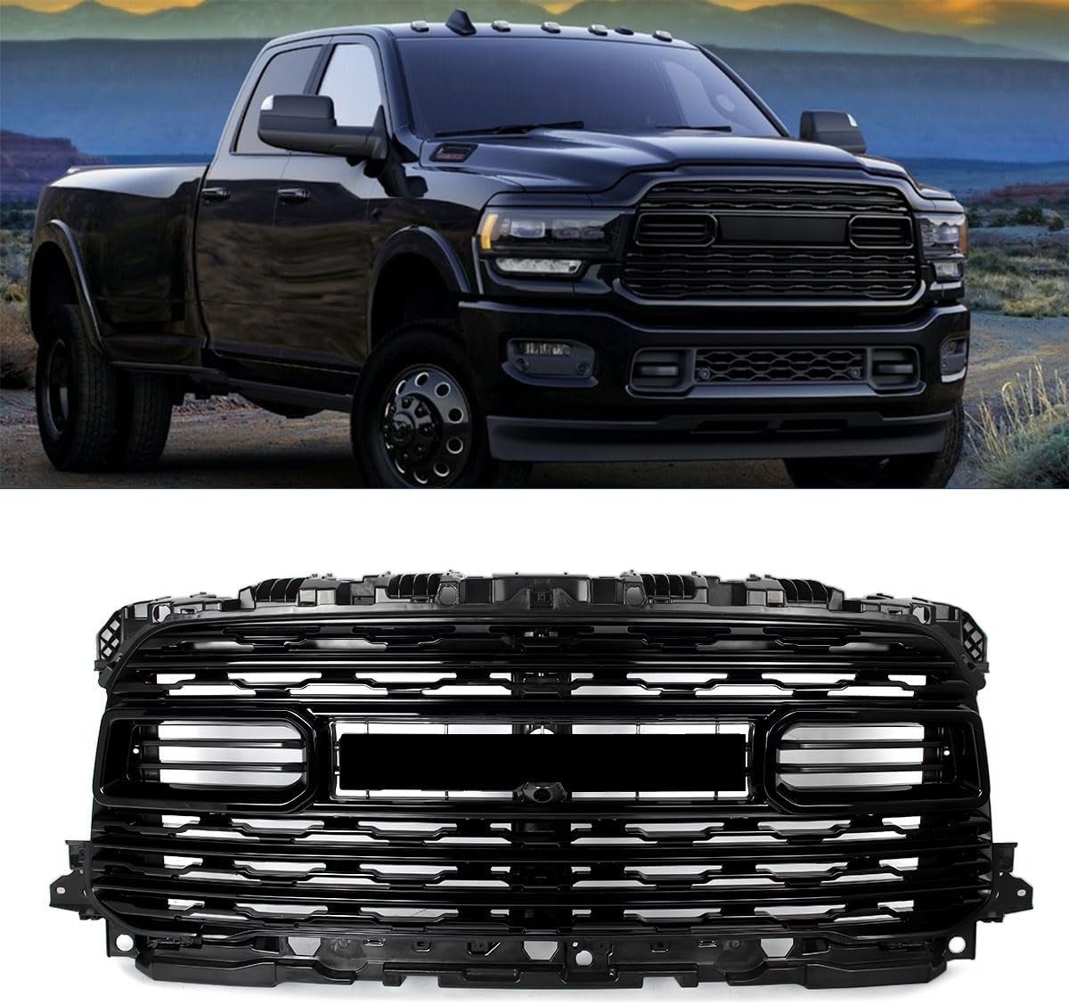 Gloss Black Front Grille Fits 2020-2024 RAM 2500 3500 4500 Truck