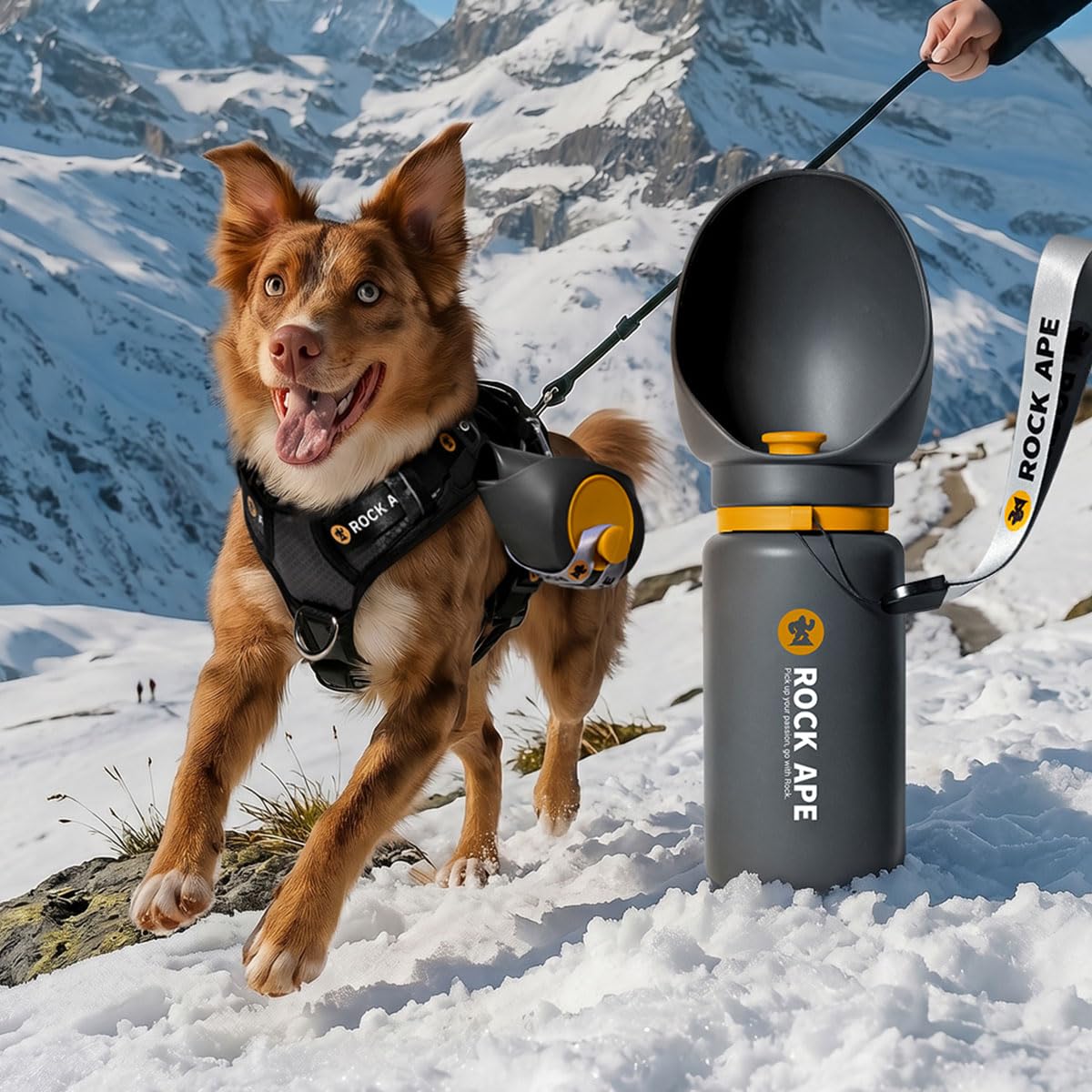 ROCK APE Botella de agua plegable de silicona para perros con cuenco, sin BPA, a prueba de fugas, operación con una sola mano, color gris