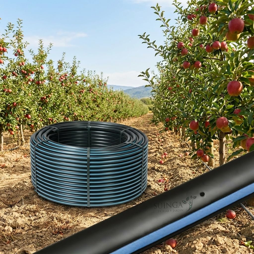 Suinga Tubo di Irrigazione a Goccia 16 mm | Gocciolatori Autocompensanti Ogni 75 cm | Rotolo da 400 Metri Nero