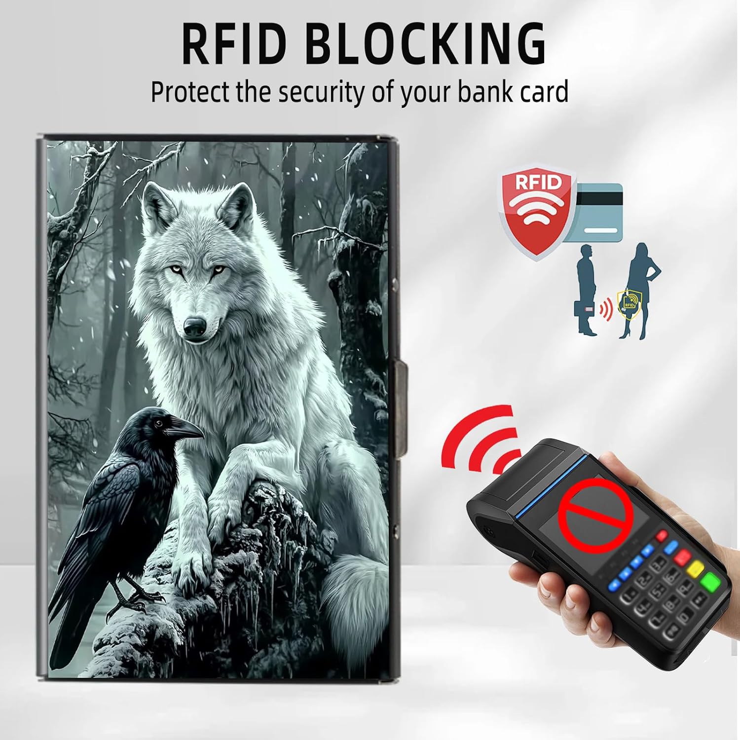 Metal Wallet, Minimalist Aluminum RFID Wallet & Credit Cards Wallets, Wolf Crow Slim Mini RFID Blocking Credit Card Holder for Men & Women, 6 Slots Front Pocket Card Case - Image 5