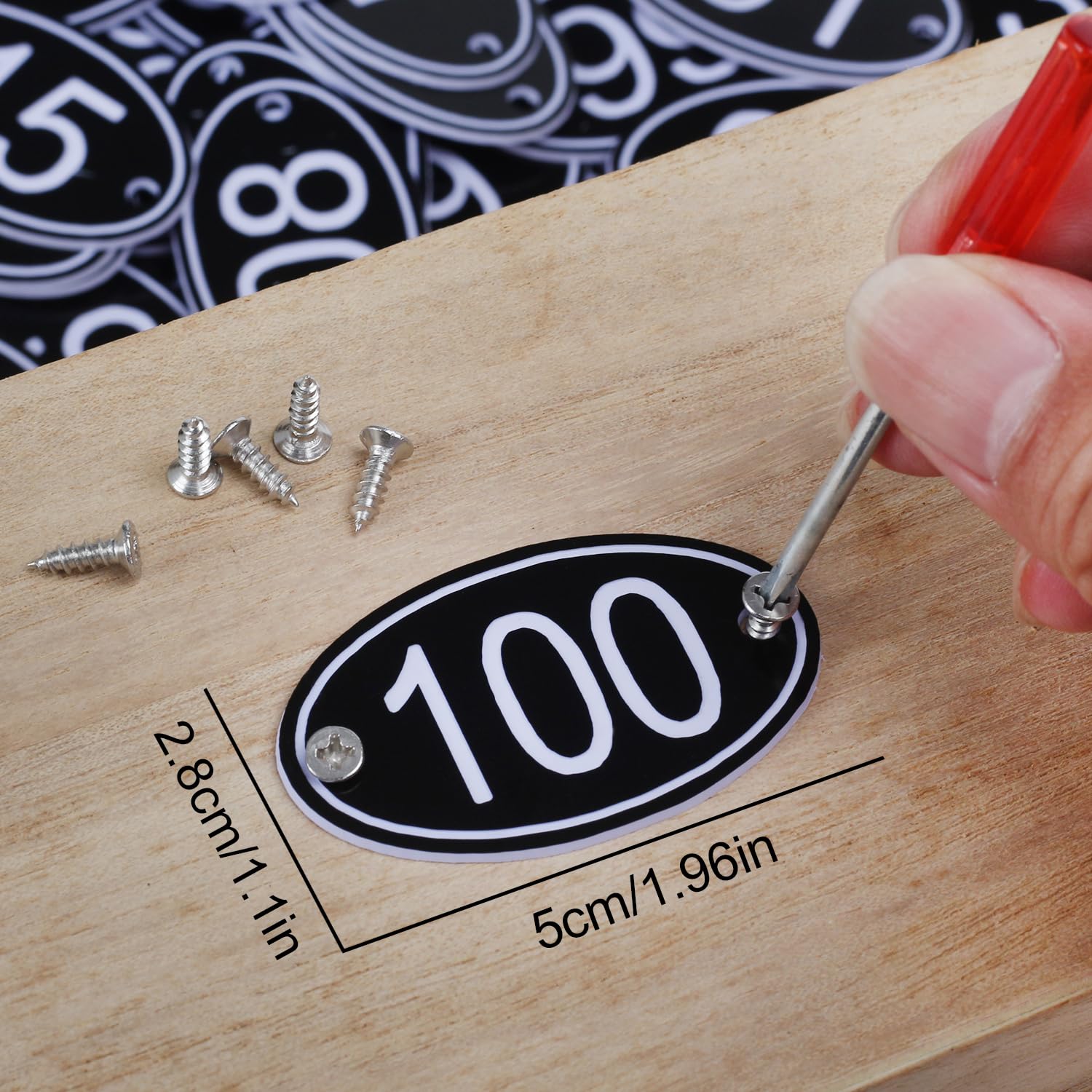 NestNook ABS Engraved Black Oval Table Numbers & Locker Tags with Screws - 1 to 50 - Image 2
