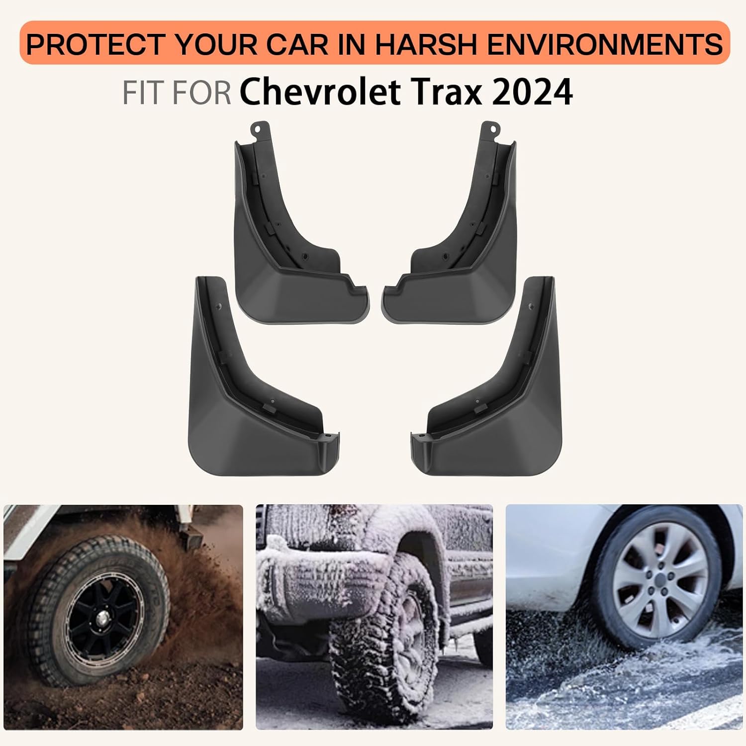 Mud Flaps Splash Guards for Chevrolet Trax 2024-2025 | No Drilling Required Bendable Mud Guards | Front & Rear 4-Piece Set Car Accessories