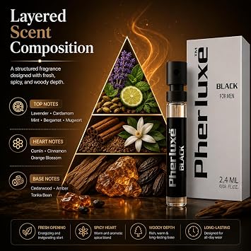 Pheromone Perfume Men 2.4ml, Black Fragrance Spray, Long Lasting Warm Spicy Masculine Scent, Elegant Cologne Travel Size