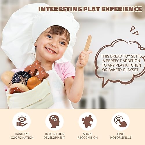 Miniatura 6 de Juego de comida de madera para juegos de panadería, juego de comida para niños, juego de madera para cortar alimentos, juego de pan, regalo de