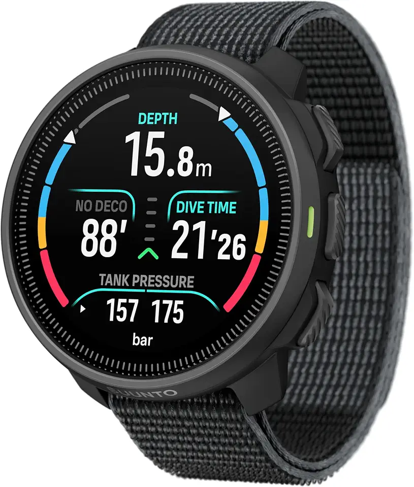 Suunto Nautic S Wrist Dive Computer, AMOLED Display, Air & Nitrox Support, Sidemount Compatible, 80 m Depth Rating, Freedive Mode, 60 hrs Dive Time, 100 m Water Resistant