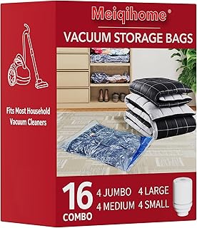 MEIQIHOME Vacuum Storage Bags, Space Saver Sealer Bags,Vacuum seal bags for clothing, Pillows, Comforters, Blankets, Bedding,16 Pack Vacuum Storage Bags with Electric Pump