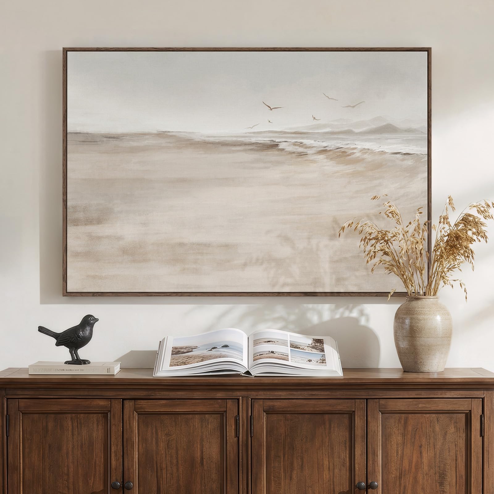 Beige Coastal Landscape Abstract Canvas Art