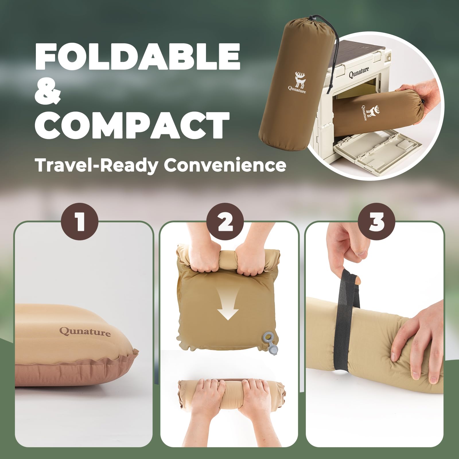 Coussin Camping Gonflable Ultraléger Kaki | Oreiller Portable avec Soutien du Cou pour Voyage, Plage, Randonnée, Trekking et Activités Sportives Extérieures