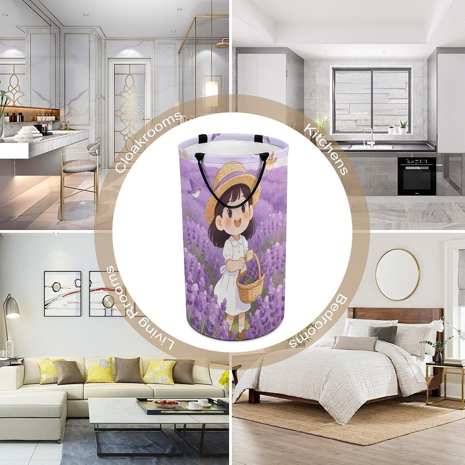 Lavender Park Laundry Hamper Fashion Dirty Laundry Hamper Portable Laundry Hampers with Handles Lightweight Large Clothes Storage Basket for Bedroom Bathroom