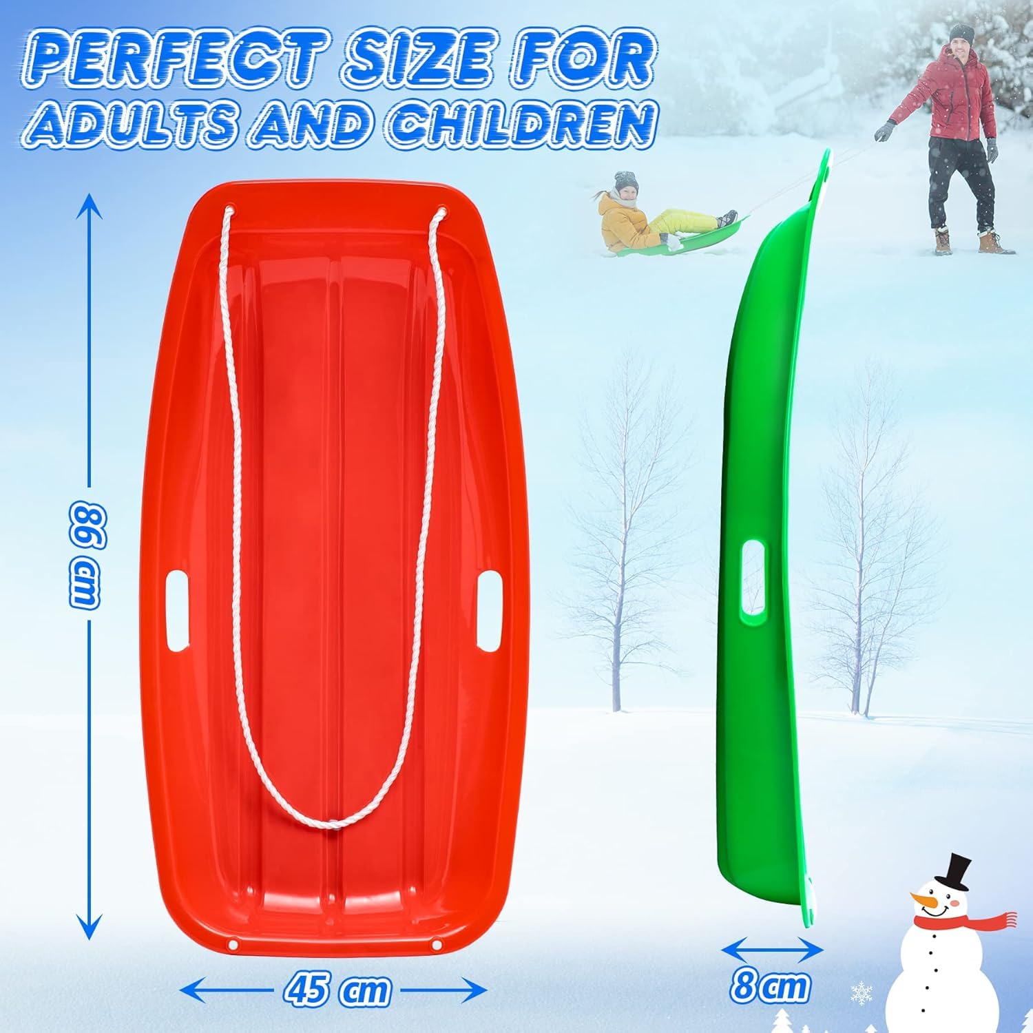 Trineo de Nieve Resistente con Cuerda de Tracción para Adultos y Niños, Tabla de Esquí Deportiva