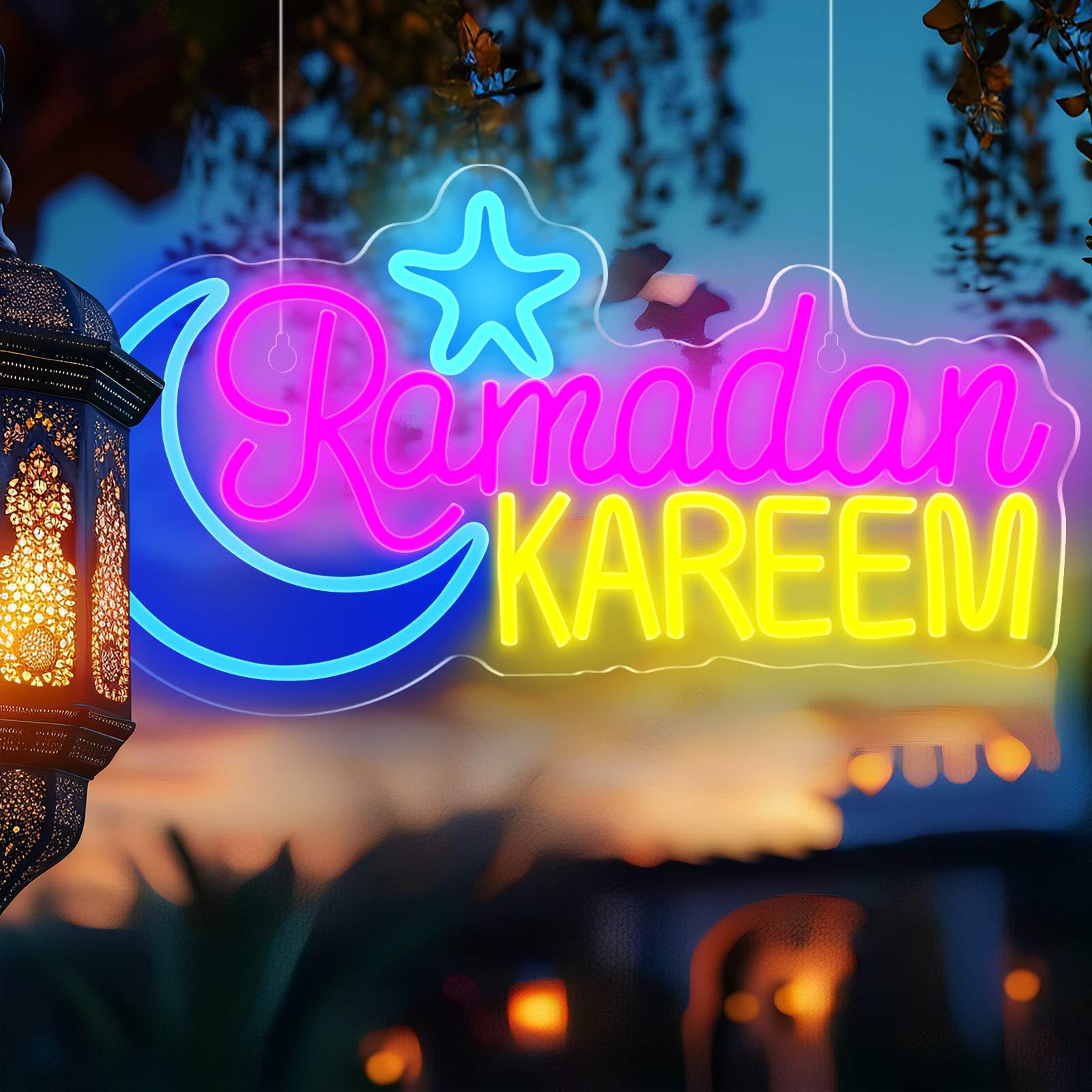 Glooglitter Ramadan Kareem Insegna al neon grande Eid Mubarak Decorazione per la casa Decorazione per le vacanze islamiche Ramadan Mubarak Decorazione al neon Segno Luce al Neon Ramadan Celebrazione