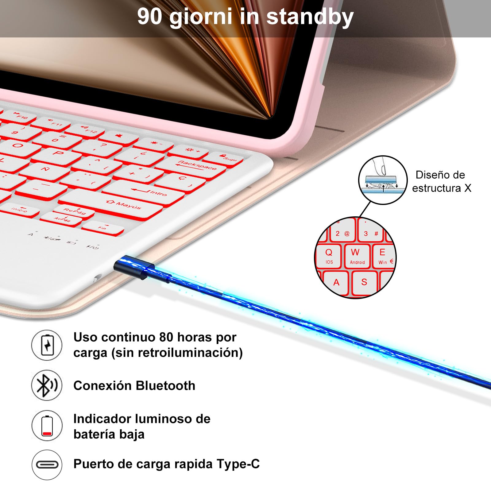 IVEOPPE Teclado para iPad Air 13 Pulgadas M4 2026/M3 2025/M2 2024 con Touchpad, Funda Cover Keyboard Retroiluminado de 7 Colores Español Ñ Bluetooth Desmontable para iPad Pro 12.9 3-6 Gen, Rosa