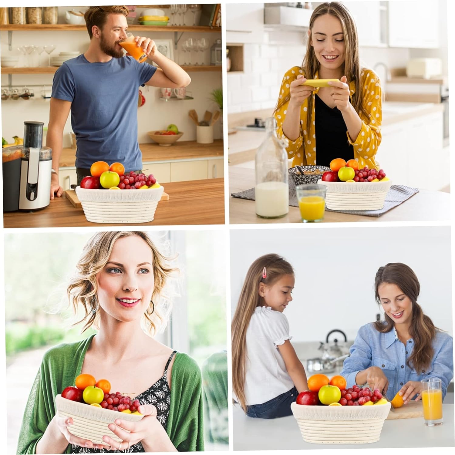 2 Sets Fermentation Cane Basket Wicker Hamper Pizza Bread Pizza Dough Brotform Proofing Basket Sourdough Proofing Basket Rattan Bread Basket Bread Rattan Woven Basket Bread Basket (Assorted Colorx2pcs