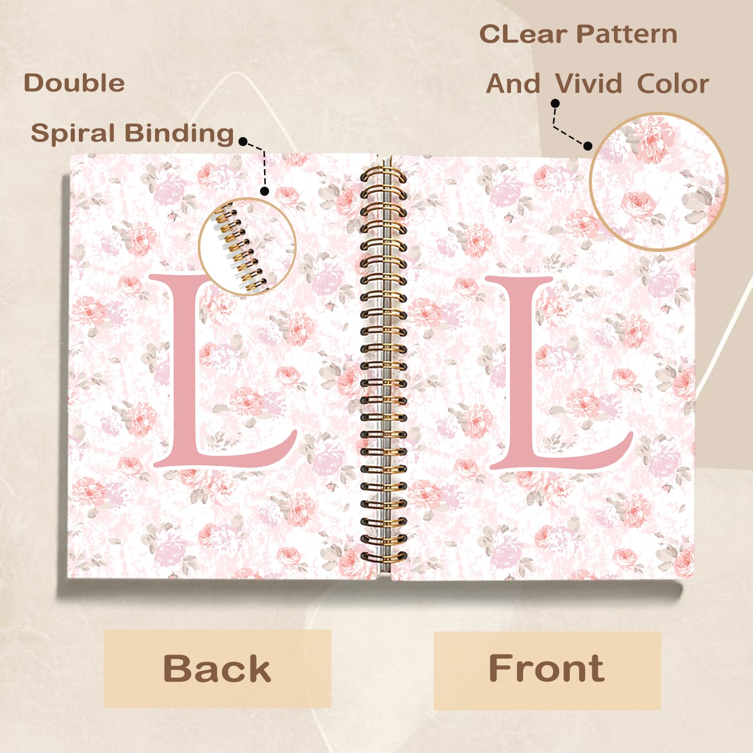 Diario con lettera L con iniziale rosa floreale, regalo personalizzato, regalo personalizzato, regalo personalizzato con monogramma per le donne, grazioso taccuino a spirale con copertina