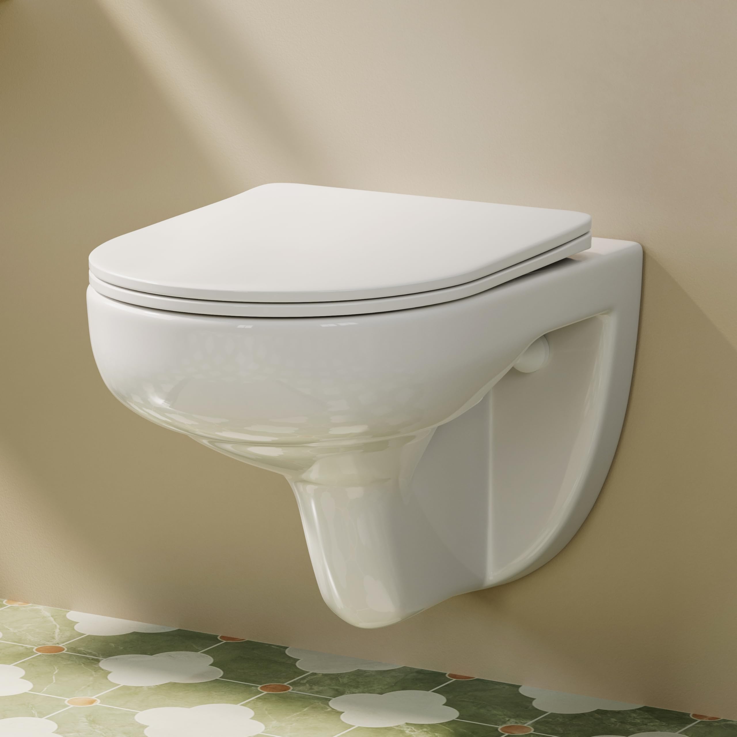 HOROW Hänge WC Spülrandlos mit Toilettendeckel mit Absenkautomatik | Kraftvolle Wirbelspülung, Leise und Effizient, Nanokeramik und Randloses verhindern Schmutzansammlungen, für Kleine Gäste-WC