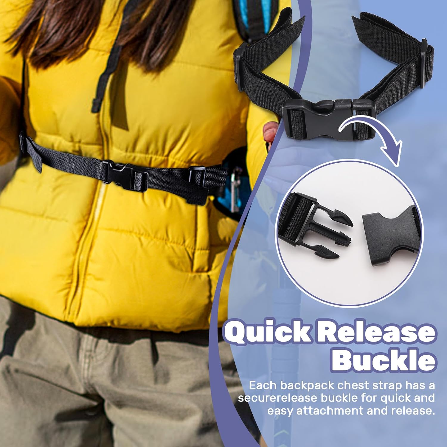 4 Pcs Non-Slip Backpack Chest Straps, Heavy Duty Adjustable Adult Universal Backpack Sternum Strap Chest Belt with Quick Release Buckle for Outdoor Camping Hiking Jogging（Black）