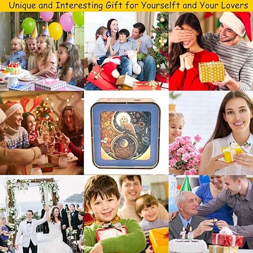 Miniatura 8 de Pursuestar Caja de música de madera 3D hecha a mano al tacto, luz nocturna LED, recargable de 3 colores, regalo musical para mujeres y hombres,