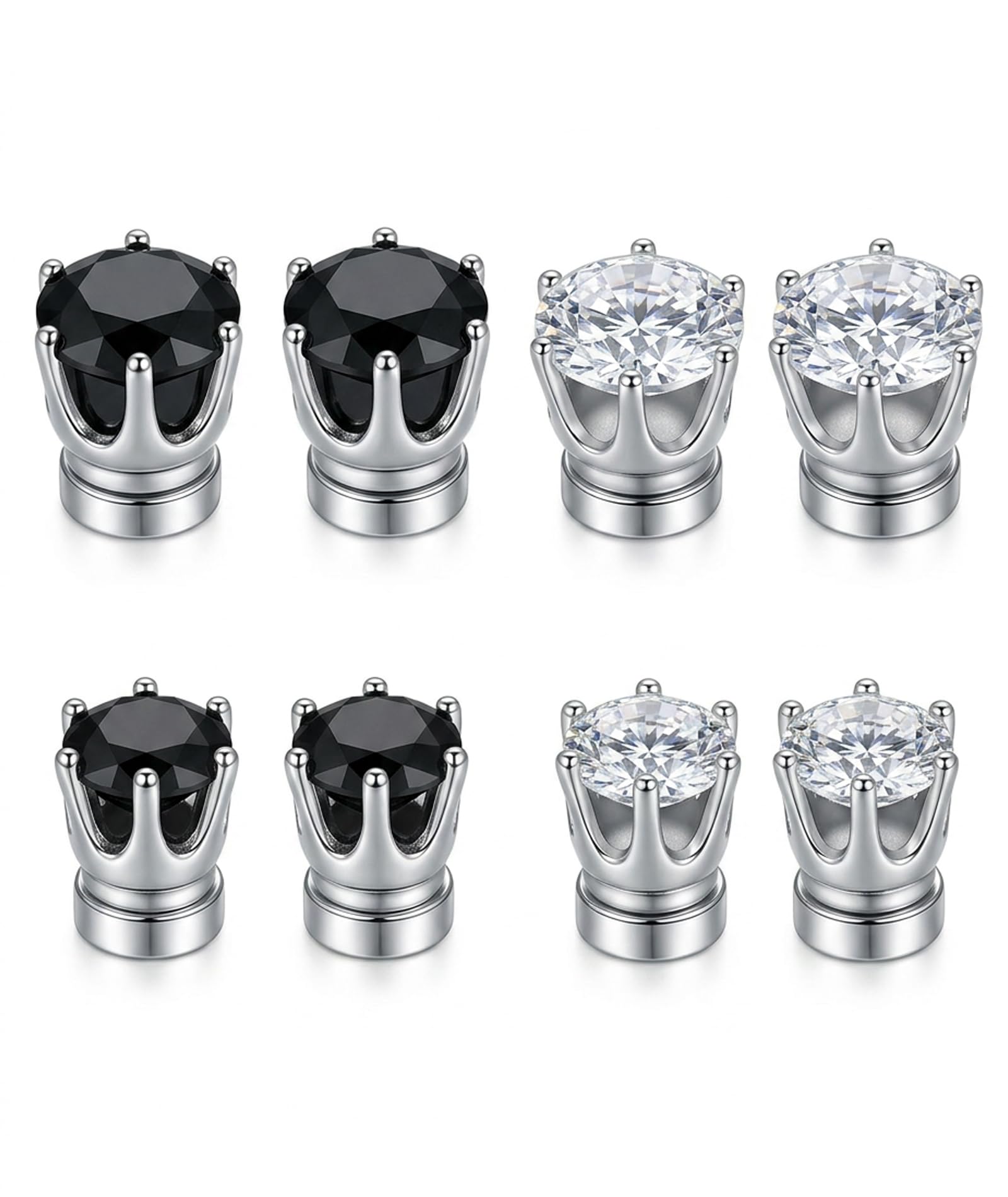 4Pairs Men Magnetic Earrings, Clip-On Earrings, No-Piercing Ear Accessories, 4 Pairs Black and White Magnetic Studs, Professional and Casual Wear, Lightweight Design, Office and Social Events Suitable, Gift Option for Young Men-image-14