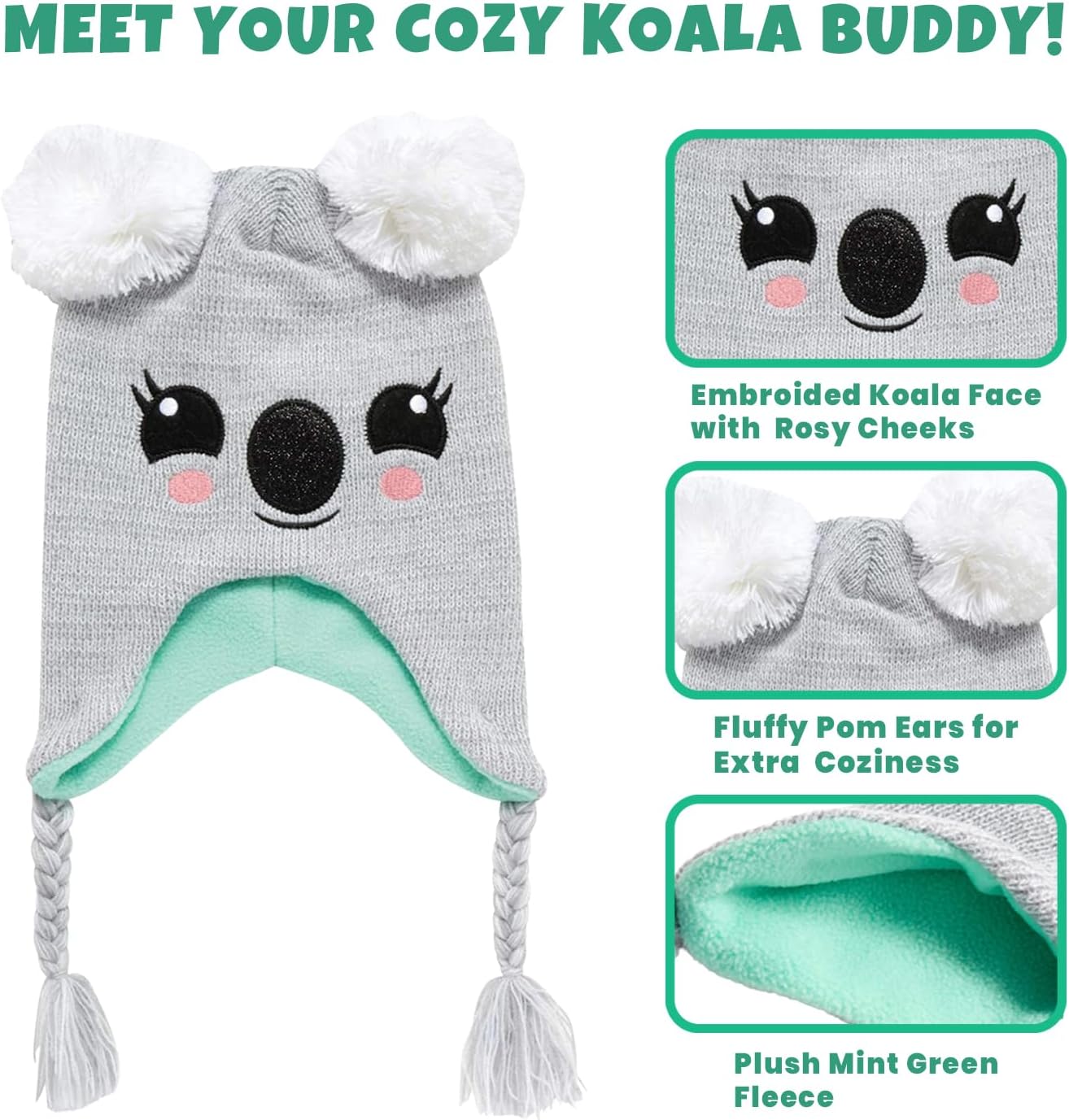 ABG Accessories Girls Critter Winter Hat and 2 Pair Gloves or Mittens (Toddler/Little Girls)