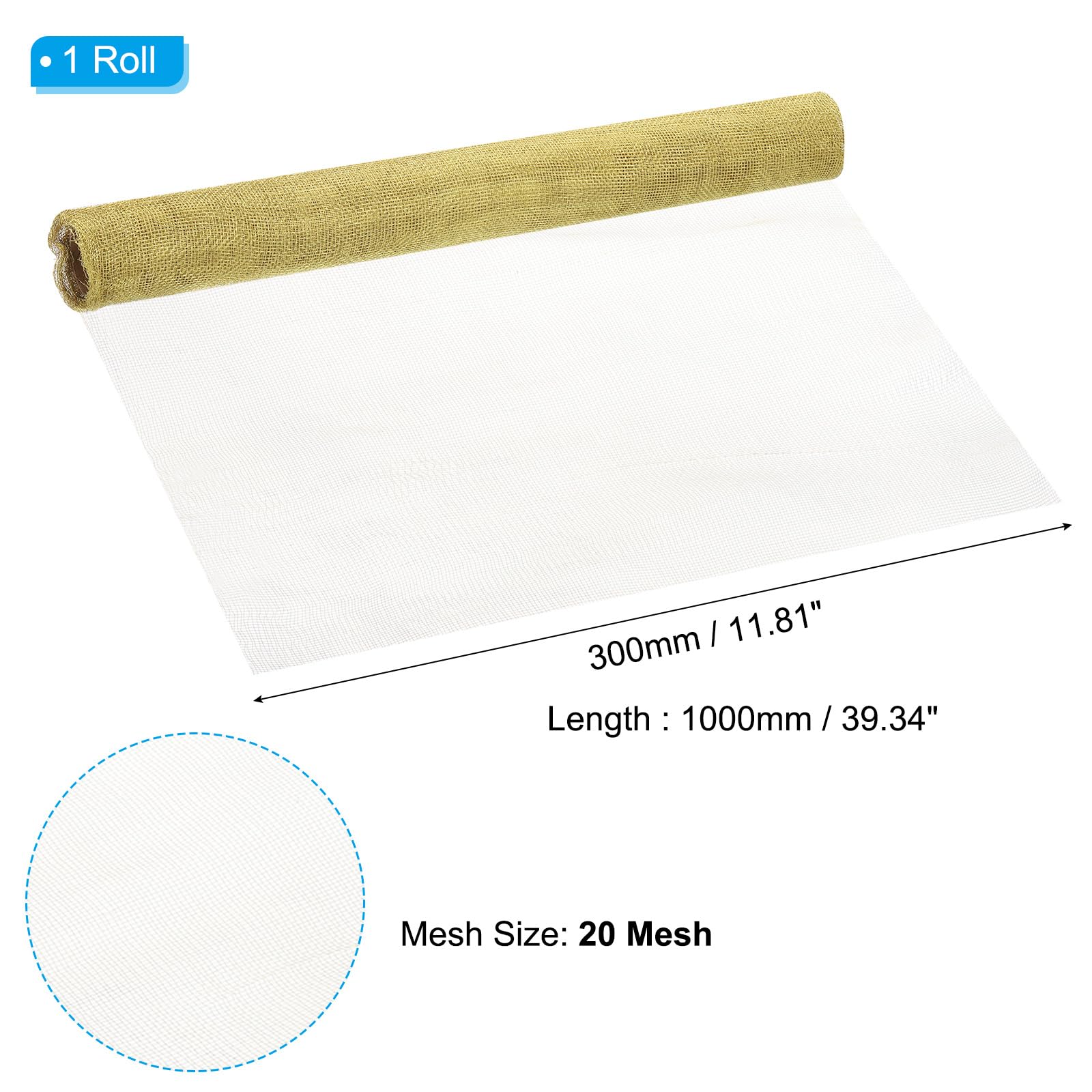 PATIKIL 39,4x11,9" Messinggewebter Drahtgeflechterollen, 20 Mesh Filter Grobes Dichtes Gaze Metallgitter für Filtergitter Fenstersicherheitslüftungsabdeckung, Gelb