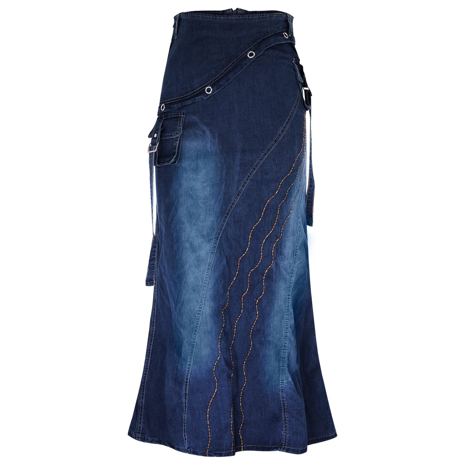 Mujer Falda Vaquera con Cremallera Falda Vaquera Larga Maxi para Mujer Denim Muy Elástico, Vestido de Falda de mezclilla con Bolsillo Largo para Mujer