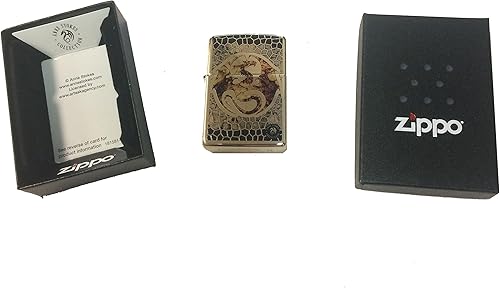 Miniatura 2 de Encendedor personalizado Zippo artista Ann Stokes diseño de dragón con escamas latón pulido