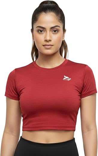 Gym Hound Short Sleeve Crop Top Tshirt for Women - High Stretch Spandex Polyester Workout Tshirt Tee -Moisture Wicking Wor...