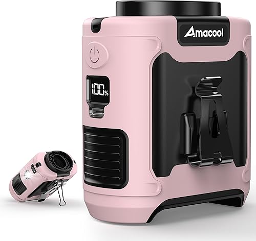 AMACOOL Ventilador de cintura portátil con clip, tiempo máximo de trabajo de 40 horas, ventilador de camisa recargable de 10000 mAh con luz, 16000