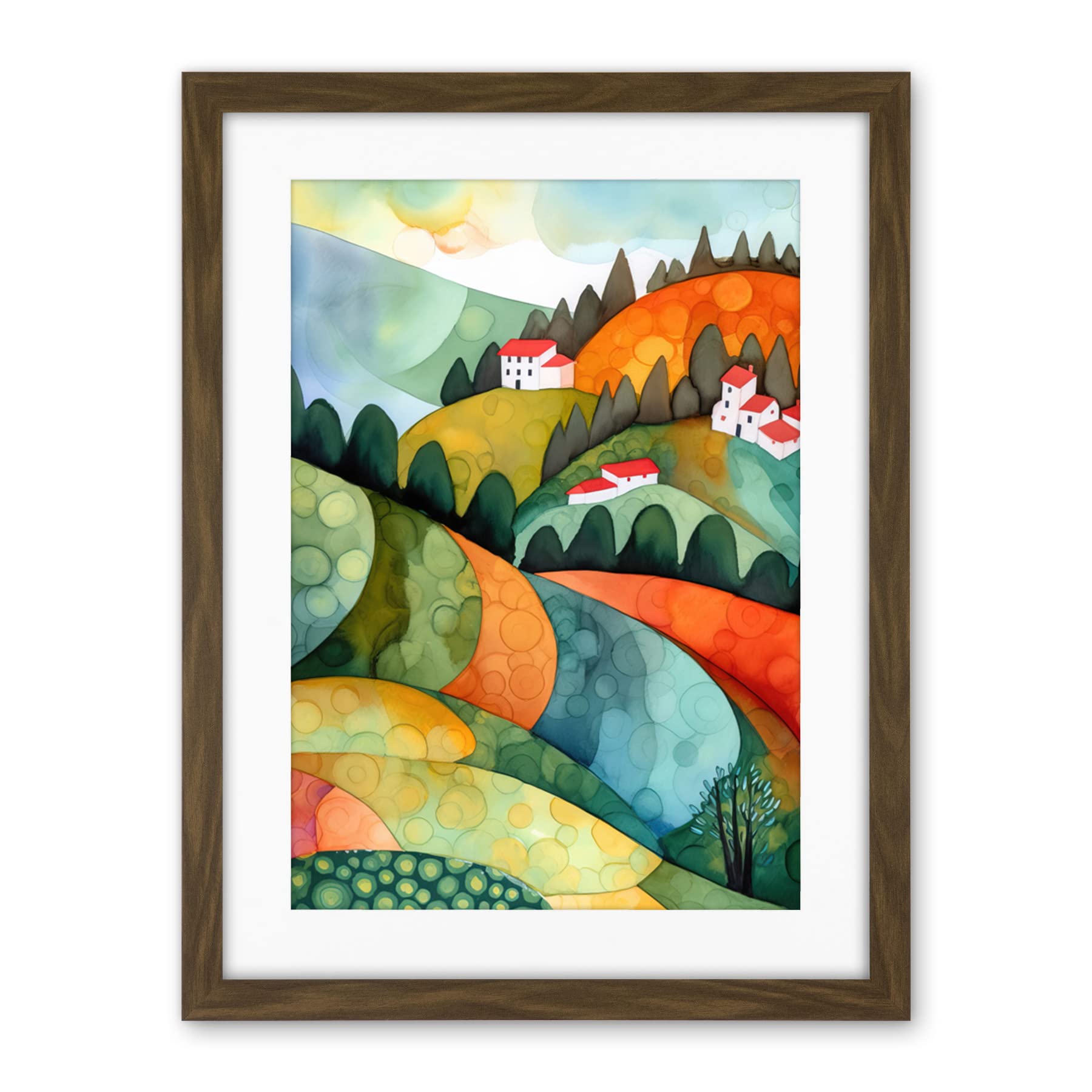 Artery8 Countryside Of Florence Italy Folk Art Artwork Framed Wall Art Print 18X24 Inch